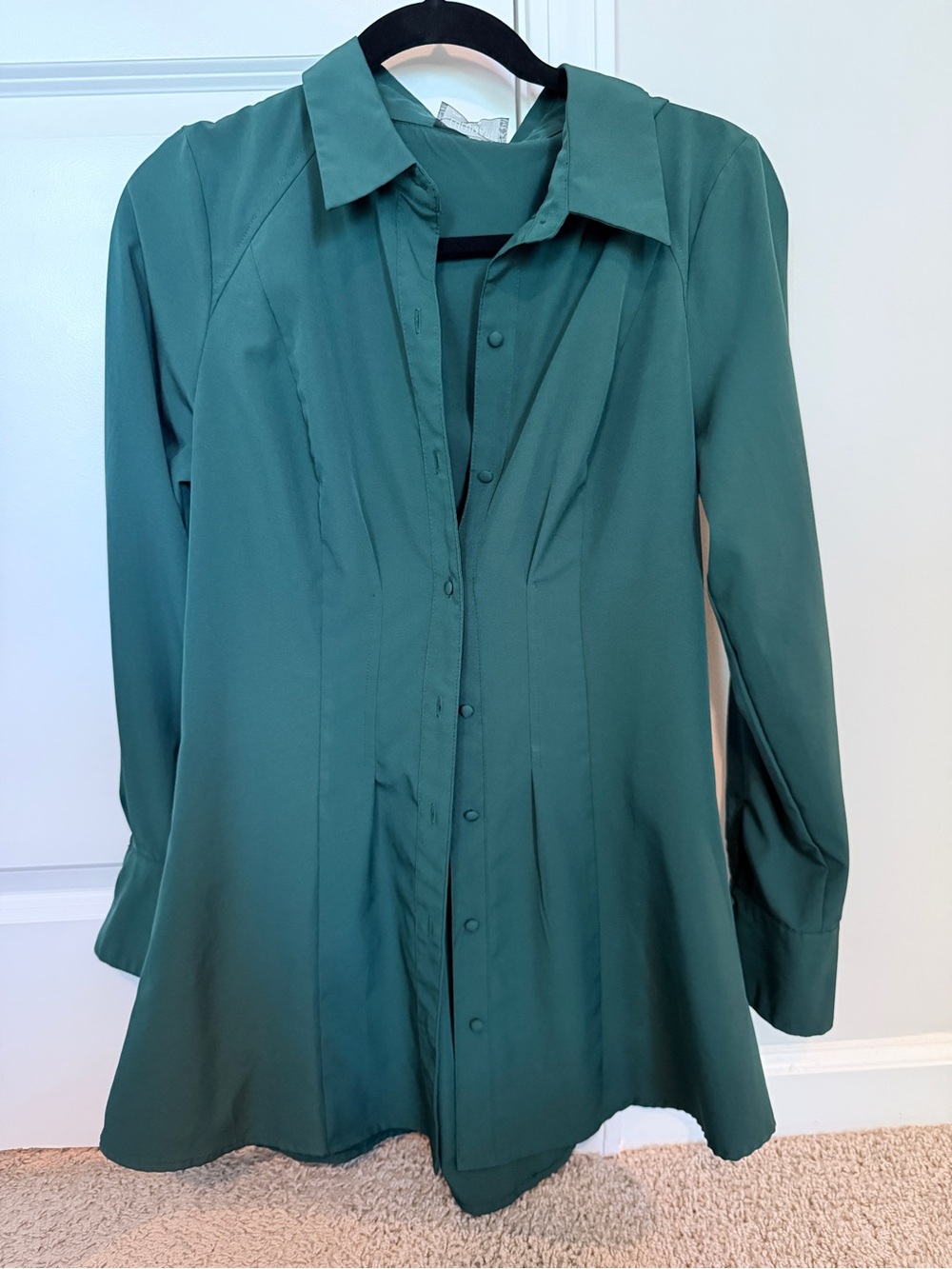 Green Longline Button Down Tunic Shirt